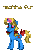 Size: 208x292 | Tagged: safe, artist:salty air, oc, oc only, oc:machine gun, pony, unicorn, pony town, animated, blue coat, bow, female, filly, foal, hair bow, horn, pigtails, pink eyes, pink magic, simple background, solo, thousand yard stare, transparent background, yellow mane