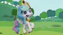 Size: 1920x1080 | Tagged: safe, edit, edited screencap, screencap, princess celestia, alicorn, pony, g4, g4.5, my little pony: stop motion short, the great race (short), cute, ponyville, smiling, solo