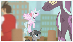 Size: 1946x1125 | Tagged: safe, artist:equestriaexploration, oc, oc only, oc:meadow step, alicorn, pony, elements of justice, bow, female, flying, hair bow, male, mare, stallion
