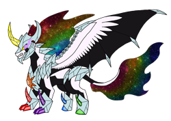 Size: 1414x1000 | Tagged: safe, artist:zetikoopa, oc, oc:rainbow of infinity, dragon, horse, hybrid, concave belly, crystal, ethereal mane, ethereal tail, galaxy mane, galaxy tail, large wings, tail, wings