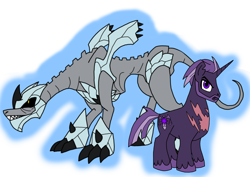 Size: 1414x1000 | Tagged: safe, artist:zetikoopa, oc, oc:rainbow of void, oc:violet judge, pony, unicorn, crystal, horn, male, scar, stallion, unicorn oc, weak form