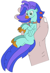 Size: 2120x3136 | Tagged: safe, artist:supahdonarudo, oc, oc only, oc:sea lilly, classical hippogriff, hippogriff, birb, camera, disembodied hand, hand, hippogriffs doing bird things, holding, jewelry, looking at you, necklace, simple background, transparent background