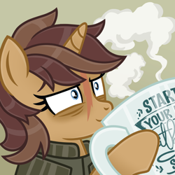 Size: 700x700 | Tagged: safe, alternate version, artist:jennieoo, part of a set, oc, pony, unicorn, avatar, coffee, coffee cup, coffee mug, cup, food, horn, icon, mug, scar, shocked, show accurate, solo, steam, tea, vector