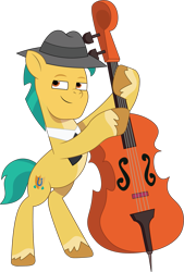 Size: 1425x2111 | Tagged: safe, artist:prixy05, hitch trailblazer, earth pony, pony, g5, my little pony: tell your tale, bipedal, double bass, fedora, hat, male, musical instrument, necktie, simple background, solo, stallion, transparent background, vector