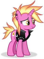 Size: 2633x3539 | Tagged: safe, artist:anime-equestria, luster dawn, unicorn, alternate hairstyle, belt buckle, clothes, ear piercing, female, horn, jacket, mare, piercing, punk, simple background, smiling, solo, transparent background, vector