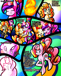 Size: 2400x3000 | Tagged: safe, artist:keytee-chan, pear butter, princess cadance, oc, oc:lovely pear, alicorn, earth pony, pony, comic:great big fusion 4: mother of all, g4, ^^, age regression, amazed, brought to life, comic, drink, drinking, duo, eyes closed, female, fusion, fusion:pear butter, fusion:princess cadance, glowing, glowing horn, grin, horn, hug, implied apple bloom, implied applejack, implied big macintosh, implied empress eternal party, implied hopeful bourbon, looking at each other, looking at someone, mare, open mouth, open smile, potion, smiling, smiling at each other, summoning, surprised, transformation, young cadance, younger