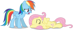 Size: 9860x4035 | Tagged: safe, artist:creedyboy124, fluttershy, rainbow dash, pegasus, pony, g4, base used, female, lying down, mare, simple background, transparent background, vector