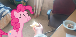 Size: 1898x923 | Tagged: safe, artist:williamtheofficial, pinkie pie, earth pony, human, g4, female, hand, irl, offscreen character, offscreen human, photo