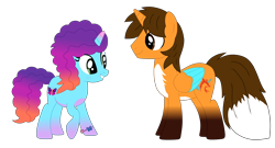 Size: 7455x4016 | Tagged: safe, artist:xxblue-shy-gamersxx, misty brightdawn, oc, oc:ej, alicorn, unicorn, g4, g5, canon x oc, duo, duo male and female, female, g5 to g4, generation leap, horn, male, rebirth misty, simple background, transparent background