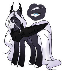 Size: 2095x2336 | Tagged: safe, artist:lilyube, oc, oc only, oc:erebus, hybrid, bags under eyes, chest fluff, horns, interspecies offspring, male, offspring, parent:lord tirek, parent:princess celestia, parents:celestirek, simple background, solo, white background