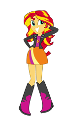 Size: 920x1823 | Tagged: safe, artist:qbert2kcat, sunset shimmer, human, equestria girls, g4, boots, clothes, female, high heel boots, jacket, pose, shirt, shoes, simple background, skirt, smiling, transparent background
