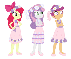Size: 612x508 | Tagged: safe, artist:machakar52, artist:selenaede, apple bloom, scootaloo, sweetie belle, human, equestria girls, g4, apple bloom's bow, base used, bow, clothes, crossed arms, cutie mark crusaders, dress, floral head wreath, flower, flower girl, flower girl dress, flower in hair, hair bow, hand on hip, high heels, marriage, pink dress, shoes, simple background, smiling, wedding, white background