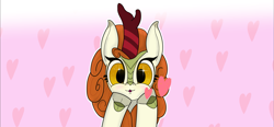 Size: 4029x1863 | Tagged: safe, artist:suryfromheaven, autumn blaze, kirin, heart, heart eyes, hooves, looking at you, love, raised hoof, smooch, wingding eyes