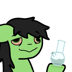 Size: 500x500 | Tagged: safe, artist:illuminartist, oc, oc only, oc:filly anon, earth pony, pony, bong, drugs, female, high, hoof hold, marijuana, reaction image, simple background, solo, stoned, white background