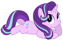 Size: 4000x2686 | Tagged: safe, artist:keronianniroro, starlight glimmer, pony, unicorn, g4, cute, female, glimmerbetes, high res, hoof on face, horn, looking up, lying down, mare, prone, simple background, solo, sultry pose, transparent background, vector