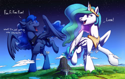 Size: 2000x1252 | Tagged: safe, artist:tsitra360, princess celestia, princess luna, alicorn, pony, canterlot, female, giant pony, macro