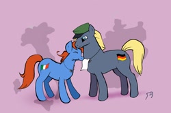 Size: 1280x848 | Tagged: safe, artist:featherhead, earth pony, pony, blushing, duo, germany, hetalia, italy, male, ponified, white flag