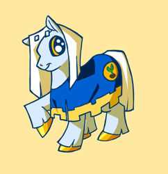 Size: 794x821 | Tagged: safe, artist:betrys, oc, oc only, earth pony, pony, clothes, colored hooves, gold hooves, hooves, raised hoof, simple background, solo, unshorn fetlocks, yellow background