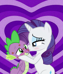 Size: 800x935 | Tagged: safe, artist:georgegarza01, artist:themexicanpunisher, rarity, spike, dragon, pony, unicorn, blushing, card, cute, daaaaaaaaaaaw, duo, duo male and female, eyeshadow, female, heart, heart background, hooves on cheeks, horn, kiss mark, lipstick, makeup, male, mare, raribetes, ship:sparity, shipping, shipping card, spikabetes, straight, wholesome, winged spike, wings
