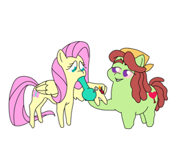 Size: 3500x3080 | Tagged: safe, artist:selkaycik, fluttershy, tree hugger, earth pony, pegasus, pony, g4, bloodshot eyes, bong, chubby, drugs, duo, flutterhigh, high, marijuana, simple background, white background