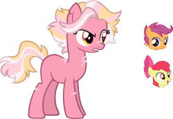 Size: 1742x1200 | Tagged: safe, artist:sapphiretwinkle, apple bloom, scootaloo, oc, earth pony, pony, female, magical lesbian spawn, mare, offspring, parent:apple bloom, parent:scootaloo, parents:scootabloom, scar, simple background, transparent background