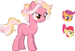 Size: 1742x1200 | Tagged: safe, artist:sapphiretwinkle, apple bloom, scootaloo, oc, earth pony, pegasus, pony, g4, female, filly, foal, magical lesbian spawn, mare, offspring, parent:apple bloom, parent:scootaloo, parents:scootabloom, scar, simple background, transparent background