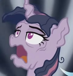 Size: 1241x1290 | Tagged: safe, screencap, mean twilight sparkle, alicorn, pony, g4, the mean 6, death, lidded eyes, melting, nightmare fuel, open mouth, solo, you know for kids, you ruined everything