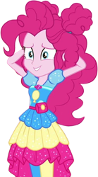 Size: 1398x2520 | Tagged: safe, artist:mrtoonlover83, edit, edited screencap, screencap, pinkie pie, human, equestria girls, equestria girls specials, g4, my little pony equestria girls: sunset's backstage pass, 2d, arm behind head, clothes, female, geode of sugar bombs, hair bun, leggings, magical geodes, not a vector, pouch, sideburns, simple background, smiling, solo, transparent background, vector