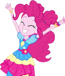 Size: 2159x2520 | Tagged: safe, artist:mrtoonlover83, edit, edited screencap, screencap, pinkie pie, human, equestria girls, equestria girls specials, g4, my little pony equestria girls: sunset's backstage pass, clothes, excited, eyes closed, female, geode of sugar bombs, gold, hair bun, leggings, magical geodes, not a vector, pouch, simple background, smiling, solo, transparent background, wrist cuffs