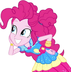 Size: 2483x2520 | Tagged: safe, artist:mrtoonlover83, edit, edited screencap, screencap, pinkie pie, equestria girls, g4, clothes, female, geode of sugar bombs, gold, hair bun, hand on hip, leggings, looking up, magical geodes, not a vector, pouch, simple background, smiling, solo, transparent background, vector, wrist cuffs
