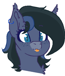 Size: 686x806 | Tagged: safe, artist:naaltive, oc, oc only, oc:moonlitti dusk, bat pony, :p, bat pony oc, ear piercing, earring, eyeshadow, freckles, jewelry, makeup, ms paint, piercing, simple background, solo, tongue out, white background