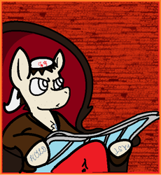 Size: 516x560 | Tagged: safe, artist:atomgatherer, oc, oc only, oc:atom gatherer, earth pony, pony, brown hoodie, chest fluff, hat, meme, ponified meme, reading, red pants, solo, static background, tattoo, tom and jerry, tom reading the newspaper