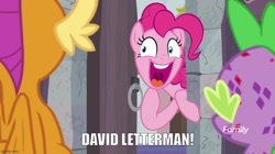 Size: 888x499 | Tagged: safe, edit, edited screencap, screencap, pinkie pie, smolder, spike, g4, molt down, caption, faic, here's johnny, image macro, imgflip, reference to another series, school of friendship, simpsons did it, stone scales, text, the simpsons, trio