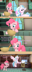 Size: 1920x4320 | Tagged: safe, artist:red4567, pinkie pie, silverstream, earth pony, hippogriff, pony, g4, 3d, bowl, comic, duo, duo female, female, ice, kitchen, laughing, literal minded, pun, razor, shaving, shaving cream, source filmmaker, sugarcube corner