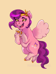 Size: 2068x2718 | Tagged: safe, artist:dragao_tecnologia, pipp petals, pegasus, pony, g5, my little pony: a new generation, adorapipp, cellphone, colored hooves, cute, diadem, digital art, fanart, gold hooves, hooves, jewelry, phone, pipp is chubby, pipp's phone, regalia, smartphone, solo, spread wings, wings