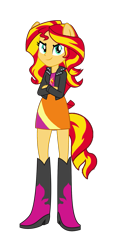 Size: 865x1898 | Tagged: safe, artist:pedro123emanuel, artist:qbert2kcat, sunset shimmer, equestria girls, g4, boots, clothes, crossed arms, high heel boots, jacket, ponied up, shirt, shoes, simple background, skirt, solo, transparent background