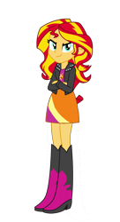 Size: 957x1762 | Tagged: safe, artist:qbert2kcat, sunset shimmer, equestria girls, g4, boots, clothes, crossed arms, high heel boots, jacket, shirt, shoes, simple background, skirt, solo, transparent background