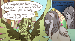 Size: 500x272 | Tagged: safe, artist:arboraims, oc, oc only, oc:gray skies, oc:ickle muse, pegasus, pony, ask ickle muse, colored wings, female, mare, spread wings, two toned wings, wings