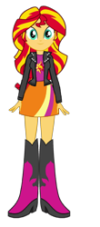 Size: 718x1629 | Tagged: safe, artist:qbert2kcat, sunset shimmer, equestria girls, g4, boots, clothes, high heel boots, jacket, shirt, shoes, simple background, skirt, solo, transparent background