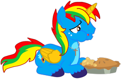 Size: 5813x3811 | Tagged: safe, artist:shieldwingarmorofgod, oc, oc only, oc:shield wing, alicorn, g4, eating, food, male, pie, simple background, solo, transparent background