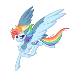 Size: 2000x2000 | Tagged: safe, artist:sychia, rainbow dash, pegasus, pony, g4, alternate hairstyle, female, flying, mare, markings, redesign, simple background, solo, transparent background