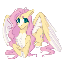 Size: 2000x2000 | Tagged: safe, artist:sychia, fluttershy, pegasus, pony, alternate hairstyle, chest fluff, cute, female, lying down, mare, markings, prone, redesign, shyabetes, simple background, solo, transparent background, unshorn fetlocks