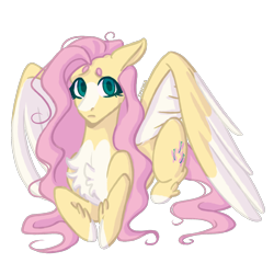 Size: 2000x2000 | Tagged: safe, artist:sychia, fluttershy, pegasus, pony, g4, alternate hairstyle, chest fluff, cute, female, lying down, mare, markings, prone, redesign, shyabetes, simple background, solo, transparent background, unshorn fetlocks