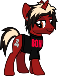 Size: 836x1092 | Tagged: safe, artist:lightningbolt, derpibooru exclusive, pony, unicorn, g4, .svg available, all time low, clothes, dyed mane, dyed tail, ear piercing, facial hair, horn, jack barakat, lidded eyes, looking at you, piercing, ponified, shirt, show accurate, simple background, solo, standing, svg, t-shirt, tail, transparent background, vector