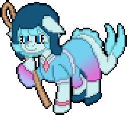 Size: 696x632 | Tagged: safe, artist:bloonacorn, oc, oc only, oc:whaletail, merpony, dorsal fin, fin, fish tail, pixel art, simple background, solo, staff, tail, transparent background