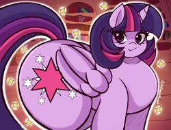 Size: 2048x1555 | Tagged: safe, artist:artmorheart, twilight sparkle, alicorn, pony, g4, huge butt, large butt, lights, looking at you, smiling, smiling at you, smirk, twilight sparkle (alicorn), wings