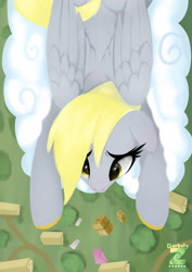 Size: 1299x1838 | Tagged: safe, artist:darksly, derpy hooves, pegasus, pony, body pillow, cloud, on a cloud, solo