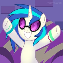 Size: 1080x1080 | Tagged: safe, artist:vinylwub, dj pon-3, vinyl scratch, pony, unicorn, g4, female, glasses, gritted teeth, hooves up, horn, smiling, solo, teeth, vinyl's glasses