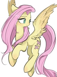Size: 1080x1440 | Tagged: safe, artist:haooxiangpichinini, fluttershy, pony, g4, flying, simple background, solo, white background