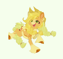 Size: 2598x2403 | Tagged: safe, artist:rr29578979, applejack, braid, braided tail, simple background, solo, tail, unshorn fetlocks, yellow background